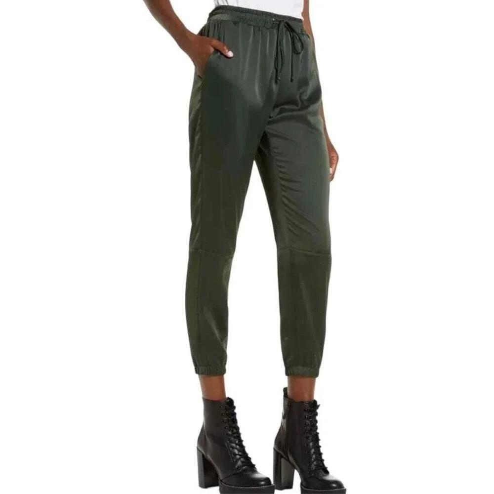 Socialite Satin Joggers Olive Green XS Minimalist Party Elevated Casual‎ Pants